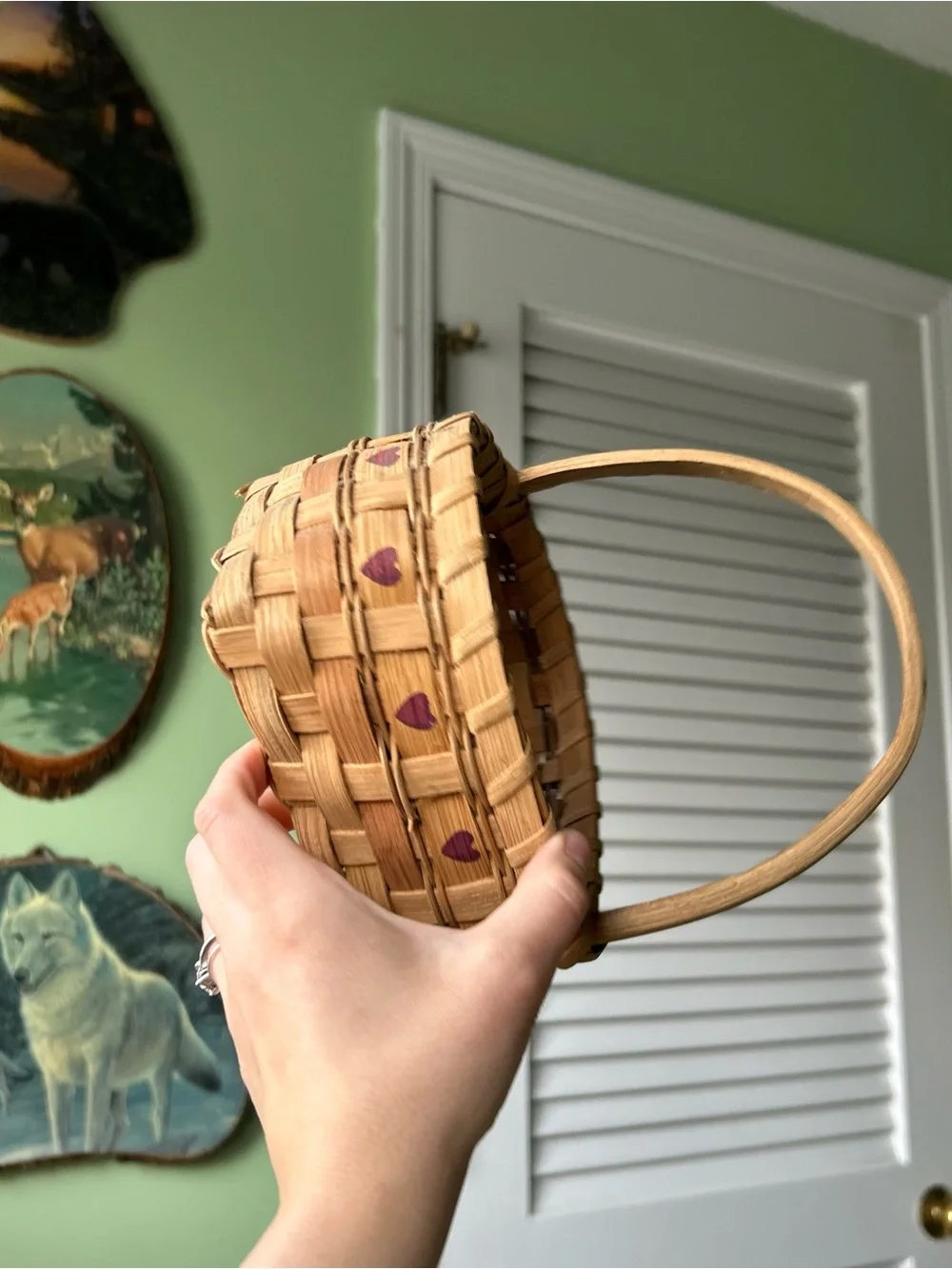 Vintage Handmade Heart Shaped Basked with Handle